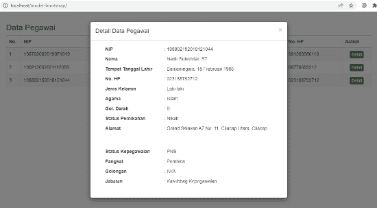 membuat detail data dengan modal bootstrap