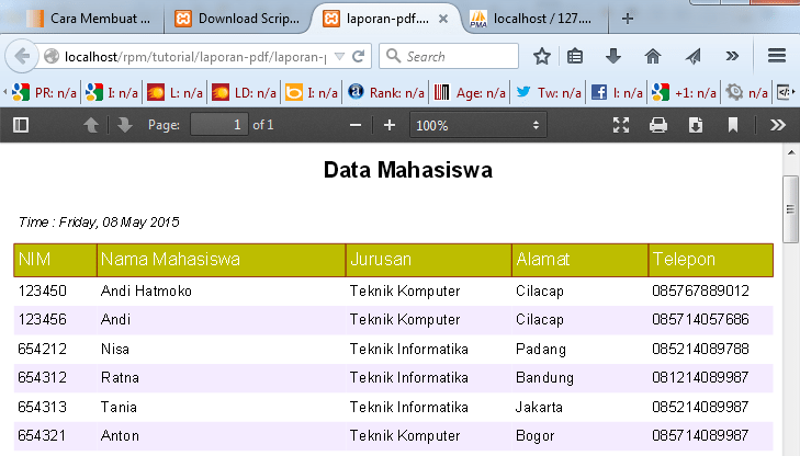 cara membuat laporan PDF dengan PHP MySQL