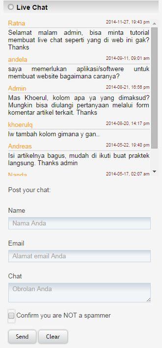 membuat widget live chat dengan php mysql